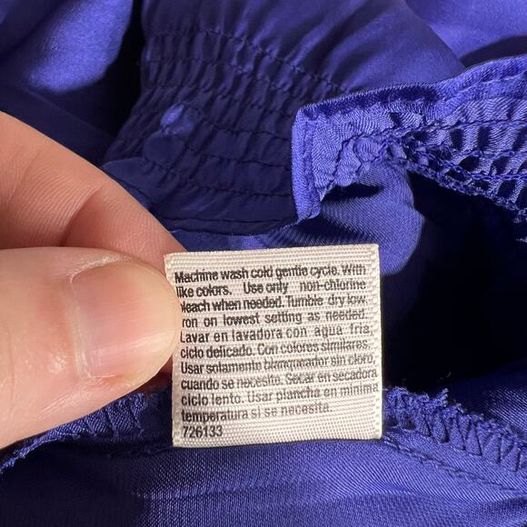 ana Womens Blouse Shirt Top Satin Halter Top Smocked Bubble Hem Blue Purple Lar - Picture 8 of 8